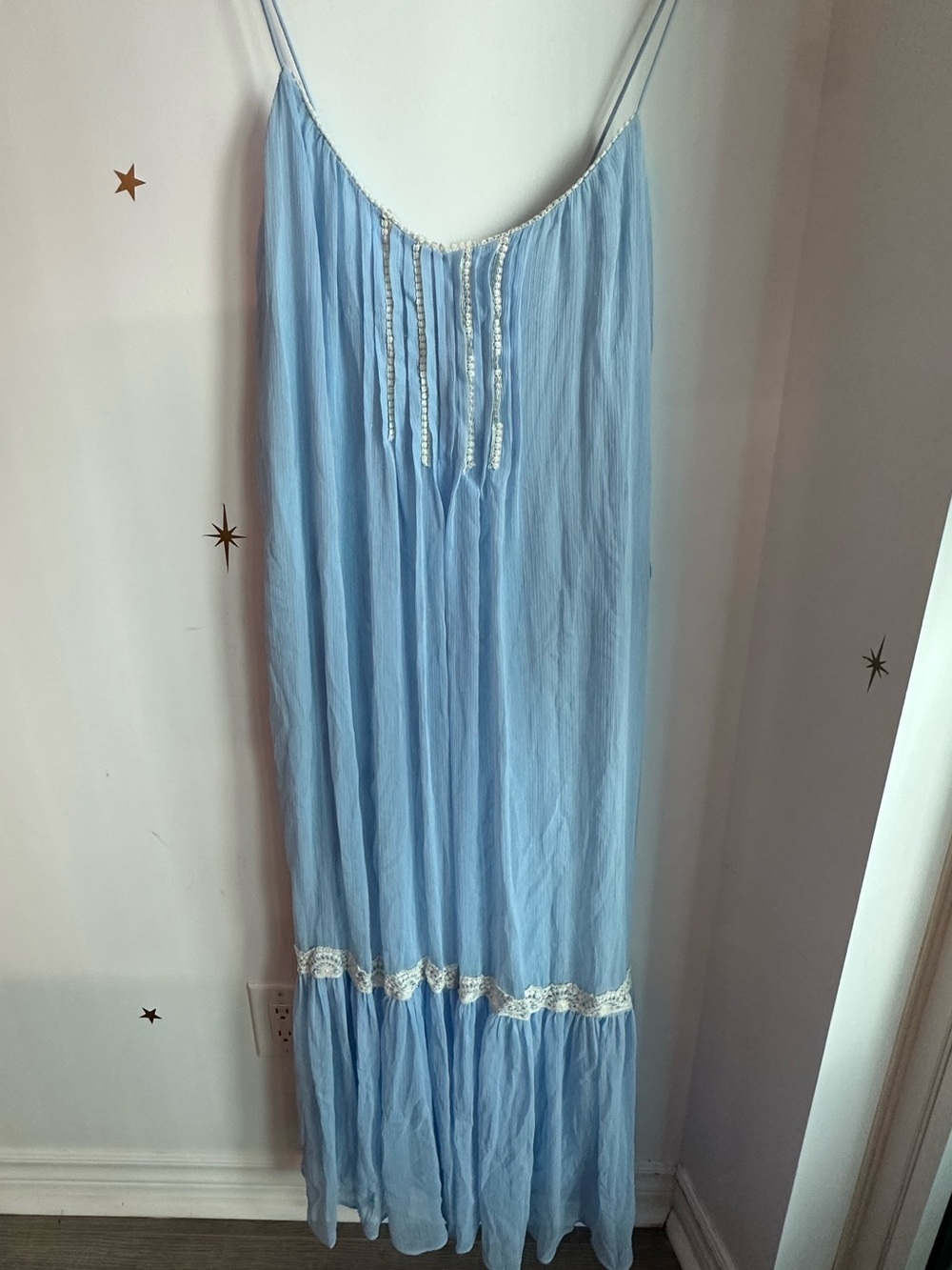 Zara Pale Blue Lace-Trim Slip Maxi Nightdress
